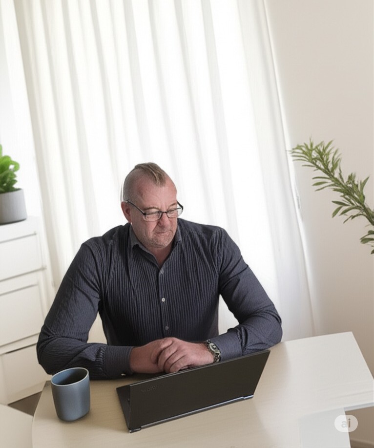 Marc Thornton, PhD - Professional Executive Life Coach working at desk with laptop